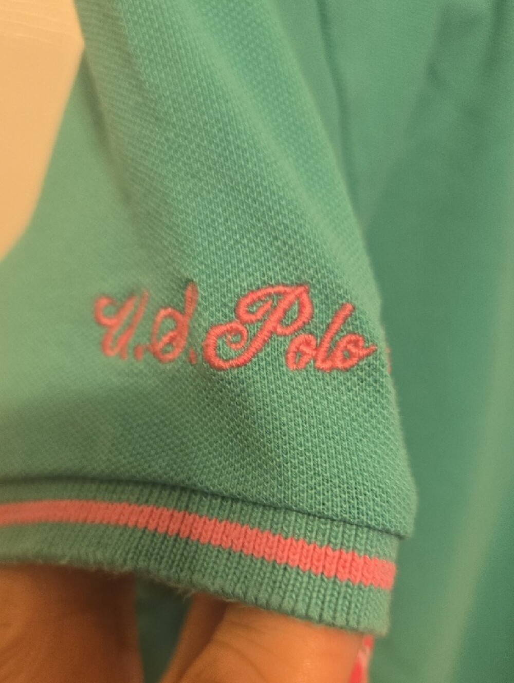U.S. Polo Assn. Teal Polo with Pink Trim - Picture 2 of 4